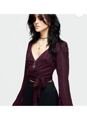 Disturbia Deep Plum Wrap Tie Blouse